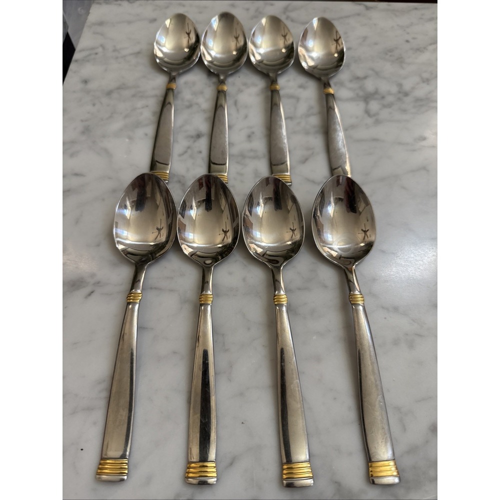 Wallace Golden Napoli Stainless 8 Soup Spoons 18/8 Discontinued